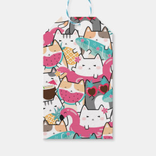 Étiquettes-cadeau Pink Kawaii Cats Pool Party Favoriser ou