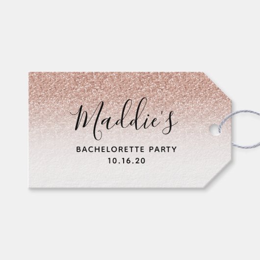 Étiquettes-cadeau Pink Ombre Parties scintillant Bachelorette Nom de (Devant (Horizontal))