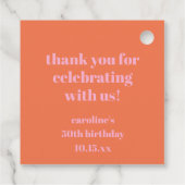 Étiquettes Cadeau Pink Orange Custom 50th Birthday Party Thank You (Dos)