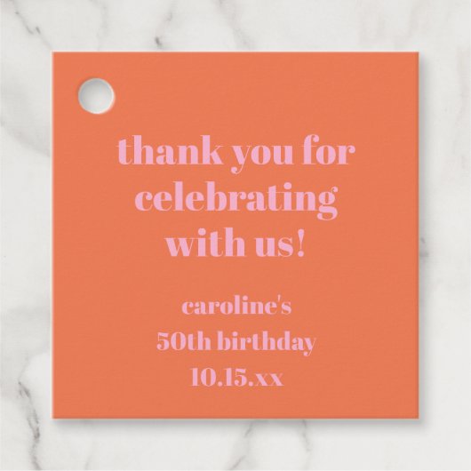 Étiquettes Cadeau Pink Orange Custom 50th Birthday Party Thank You (Devant)