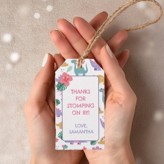 Étiquettes-cadeau Pink & Pastel Dinosaur Birthday Gift Tag