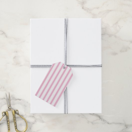 Étiquettes-cadeau Pink Pastel Farmhouse Rustic Ticking Stripe (Avec de la ficelle)
