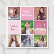 Étiquettes Cadeau Pink Photo Collage Custom Femmes's Birthday Party
