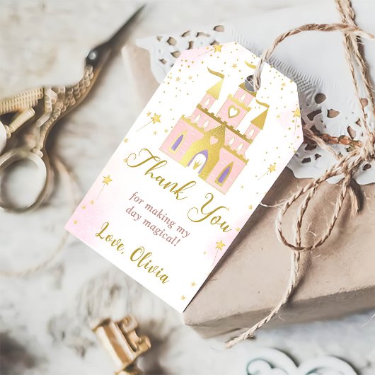 Étiquettes-cadeau Pink Princess Castle fête d'anniversaire