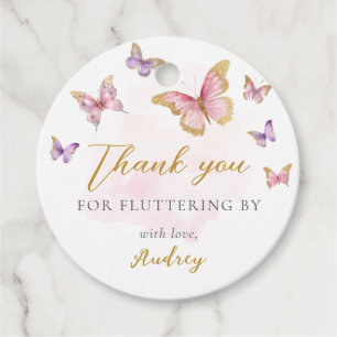 Étiquettes Cadeau Pink Purple Gold Butterfly Girl Baby shower
