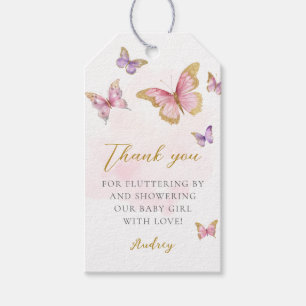 Étiquettes-cadeau Pink Purple Gold Butterfly Girl Baby shower
