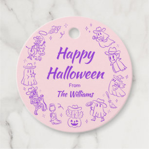 Étiquettes Cadeau Pink Purple Mains Quirky Tiré Joyeux Halloween