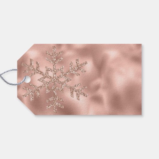 Étiquettes-cadeau Pink Rose Gold Glam Parties scintillant Snowflake (Dos (Horizontal))