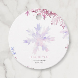 Étiquettes Cadeau Pink Snowflake Round Favor Tag for First Birthday 