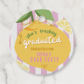 Étiquettes Cadeau Pink Stripes Lemons Yellow Bow Graduation (Devant)