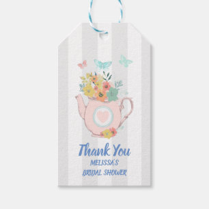Étiquettes-cadeau Pink Teapot with Flowers & Butterflies