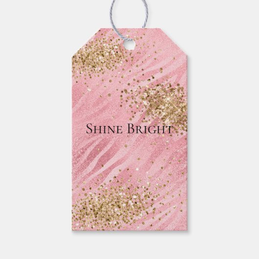 Étiquettes-cadeau Pink Zebra Gold Glitzy Parties scintillant (Devant)