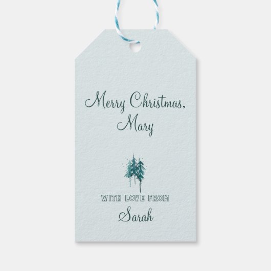Étiquettes-cadeau Pins bleu-vert simple Noël (Dos)