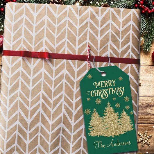 Étiquettes-cadeau Pins d'or Flakes Gold Snowflakes