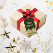 Étiquettes-cadeau Pins d'or vert foncé simple Joyeux Noël