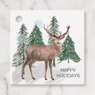 Étiquettes Cadeau Pins neigeux, Deer Christmas Favoriser Tags