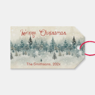 Étiquettes-cadeau Pins neigeux Vintage Noël