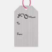 Étiquettes-cadeau Pinstripe blanc gris présente Bow rouge sur noir (Dos)