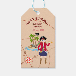 Étiquettes-cadeau Pirate Girl Treasure Map Amusant Anniversaire Fête