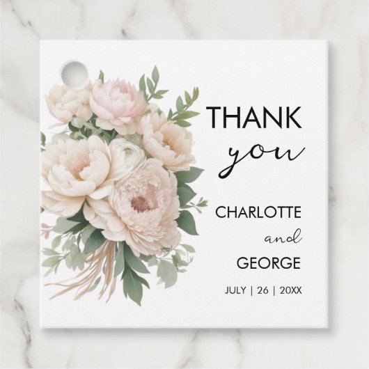 Étiquettes Cadeau pivoines roses blanches fleurs rustiques mariage f (Devant)