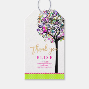 Étiquettes-cadeau PixDezines Arbre de vie Bat mitzvah/Neon rose