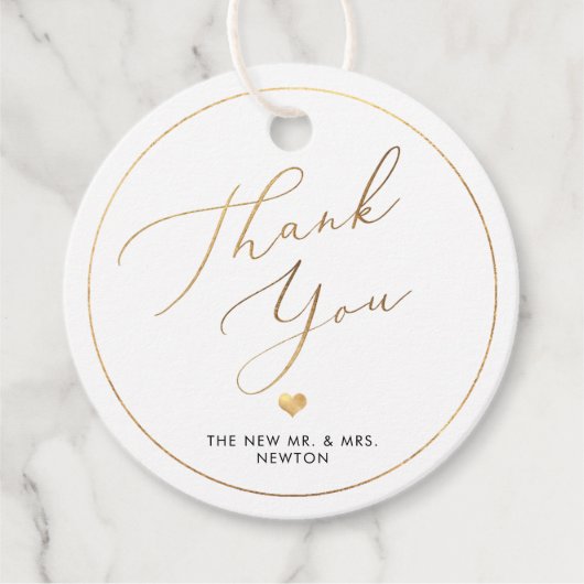 Étiquettes Cadeau PixDezines Faux Gold Luxe Merci de calligraphie (Devant)