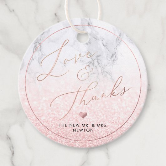 Étiquettes Cadeau PixDezines Faux Rose Merci de calligraphie or (Devant)