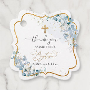 Étiquettes Cadeau PixDezines H2 Dusty Blue Gum Eucalyptus Baptême
