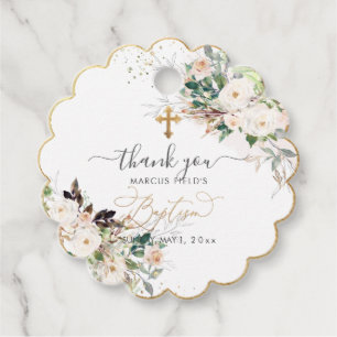 Étiquettes Cadeau PixDezines roses roses blush baptême aquarelle