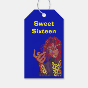 Étiquettes-cadeau Pixel girl, sweet sixteen, happy Birthday !
