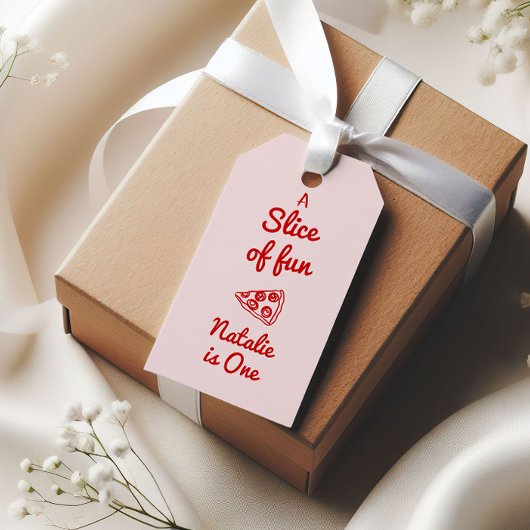 Étiquettes-cadeau Pizza 1ère Main Écrite Tiré Slice Of Fun Anniversa