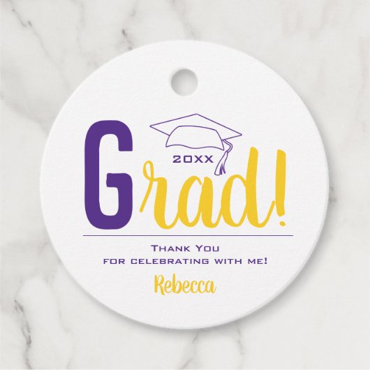Étiquettes Cadeau Plafond de graduation pourpre et jaune (Devant)