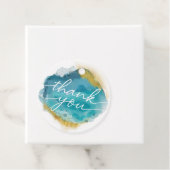 Étiquettes Cadeau Plage aqua bleu et or marques de faveur (En situation)