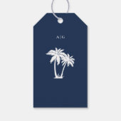 Étiquettes-cadeau Plage de palmiers mariage nautique Navy (Dos)