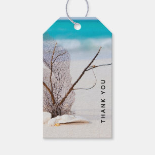 Étiquettes-cadeau Plage de sable avec Merci de coquillages blancs