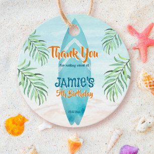 Étiquettes Cadeau Plage de surf océan tropical d'été anniversaire