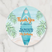 Étiquettes Cadeau Plage de surf océan tropical d'été anniversaire (Devant)