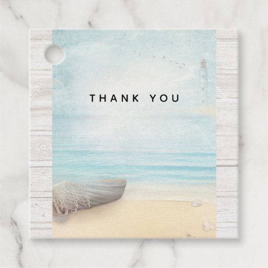 Étiquettes Cadeau Plage nautique avec Rowboat & Fishing Net (Devant)