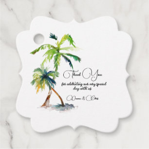 Étiquettes Cadeau Plage, Palmiers, Mariage Océan