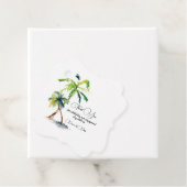 Étiquettes Cadeau Plage, Palmiers, Mariage Océan (En situation)