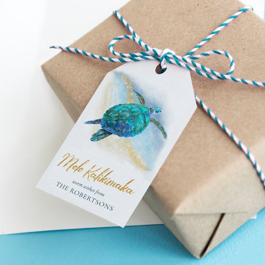Étiquettes-cadeau Plage Tortue côtière Mele Kalikimaka