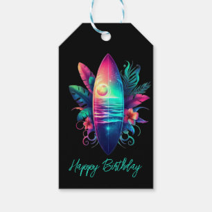 Étiquettes-cadeau Plage Tropical Surboard