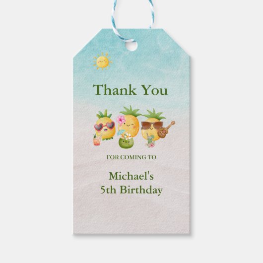 Étiquettes-cadeau Plage tropicale Luau Pineapple Anniversaire (Devant)