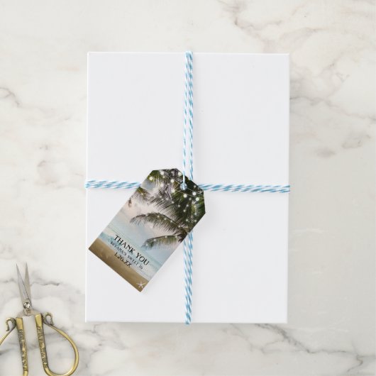 Étiquettes-cadeau Plage tropicale Océan Palm Trees & Lumières Mariag (Avec de laficelle)