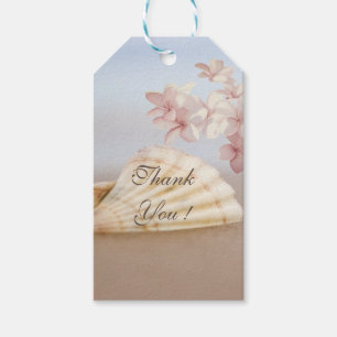 Étiquettes-cadeau Plage tropicale romantique Coquillage, Plumeria