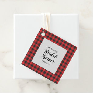 Étiquettes Cadeau Plaid de Fête de Mariage Noir Rouge Buffalo Bûcher