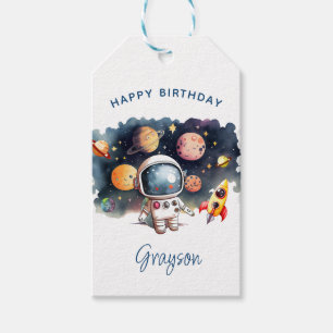 Étiquettes-cadeau Planètes de l'espace extérieur Joyeux Anniversaire