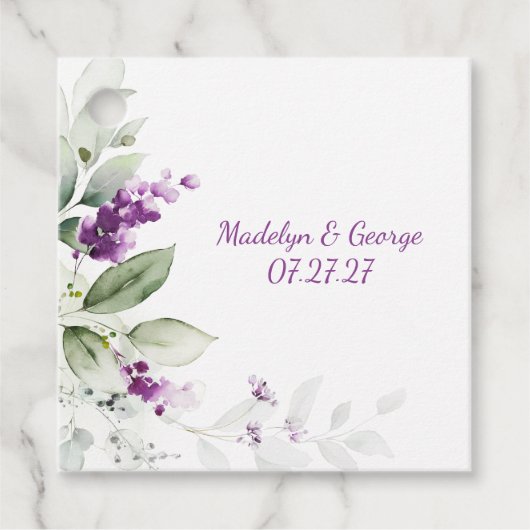 Étiquettes Cadeau Plante de lavande violet vert pâle Feuille Mariage (Devant)
