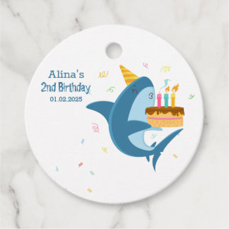 Étiquettes Cadeau Plat coloré Simple bébé requins fête d'anniversair