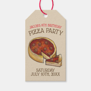 Étiquettes-cadeau Plat profond Pepperoni Pizza Pie fête d'anniversai